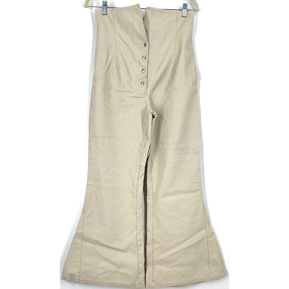 Sara Battaglia High Waist Faux Leather Pants Cream Wide Leg IT Size 42 - Picture 16 of 16